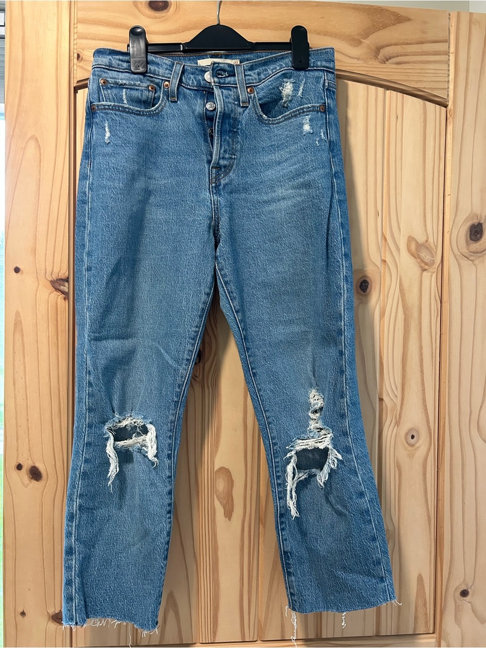 Levi’s Blue Womens Distressed Straight-Leg Jeans